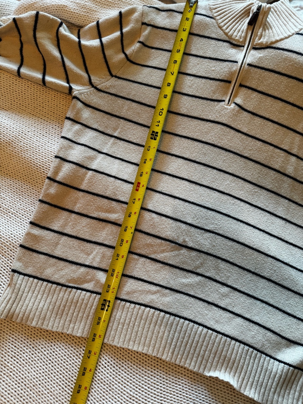 J. Crew Men's Cream and Black Striped Heritage Zip-Up Sweater size Large - Picture 9 of 9